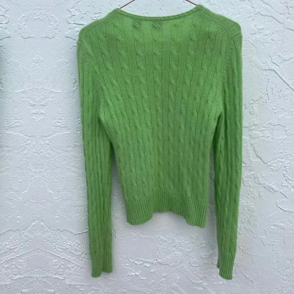Saks Fifth Avenue Womens Cable Design Sweater Lime Green Sz Large 💯 CASHMERE - Picture 4 of 10